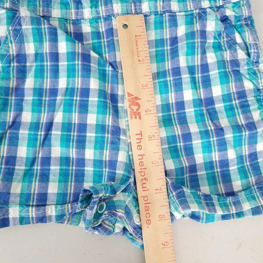 Vintage OshKosh B'gosh Shortalls Toddler 2T Blue Plaid Cotton Vestbak USA 90s